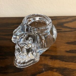 Heavy Clear Glass Skull Candle Holder